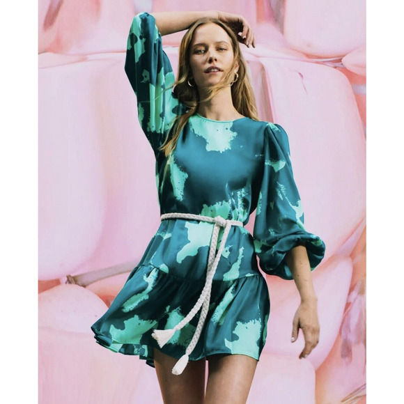 Alexis x Target Green Long Sleeve Dress in Green Tropical Print Size 2X - Picture 3 of 16